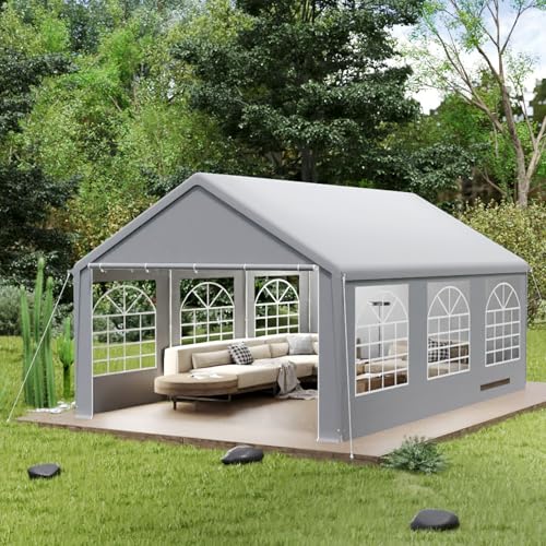NAIZY Partyzelt 4x6 m Pavillon mit Wasserdicht Dach & Abnehmbaren Seitenwänden Gartenpavillon Stabil Winterfest Gartenzelt aus PE-Gewebe & Metall Rohr Familienzelt, Grau von NAIZY