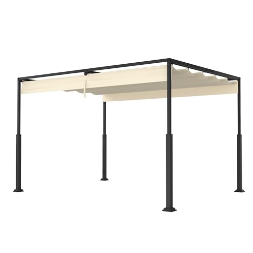 NAIZY Pergola 3x4 m Garten Pavillon mit Beige Verschiebbar Schiebedach, Pergola Wasserdicht Stabil Winterfest Gartenpavillon aus Metall Rahmen & Polyestergewebe, für Garten Balkon Terrasse von NAIZY