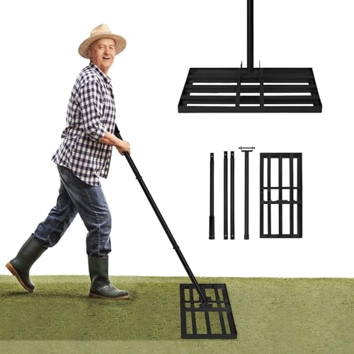 NAIZY Rasen Rakel Stahl Rasenrechen mit Stiel Einstellbar 25x50cm Garten Rake 95-185cm Lang Levelingrake Leveling-Rake zum Sanden Golf Garten, Schwarz von NAIZY