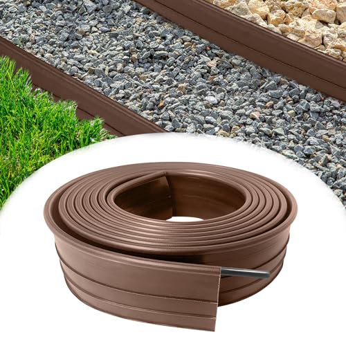 NAIZY Rasenkante 15m Kunststoff Rasenkanten Flexible Beeteinfassungen PE Rolle Beetumrandungen Lawn Edging 10cm Breit Beeteinfassung UV-Schutz & Witterfest Mähkante, Braun von NAIZY