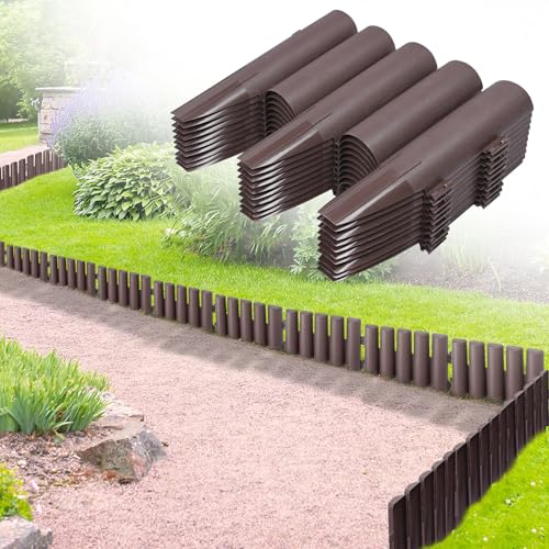 NAIZY Rasenkante Kunststoff Beeteinfassung Gartenpalisade mit Holz Optik Beetumrandung Rasenkante Randstein Kantenstein Braun (LxH): 28cm x 24cm - 20 Stück 5,6M von NAIZY