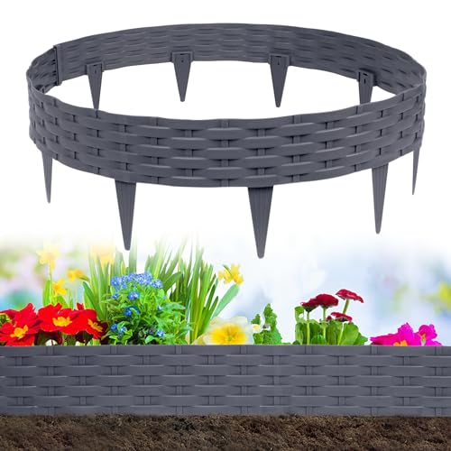 NAIZY Rattan-Optik Rasenkante 5 * 1m Beeteinfassung Biegbarer Kunststoff Mähkante Beetumrandung Rattan Design Gartenpalisade für Garten Rasen Dekorativ, Grau (10 Stück/10m) von NAIZY