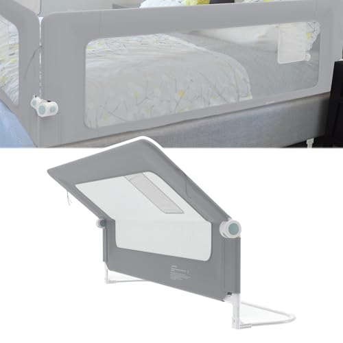 NAIZY Rausfallschutz Bett Rail 180cm Klappbar Bettgitter Baby mit Aufbewahrungstaschen, Bettschutzgitter Höhenverstellbar Kinderbettgitter für Kinderbetten, Elternbetten (Grau) von NAIZY