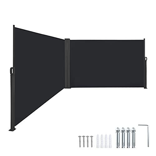 NAIZY Seitenmarkise 180x600cm Sichtschutz Balkon Ausziehbar Vertikalmarkise 100% Polyester & Alu Ständer Sichtschutzwand Blickdicht UV-Schutz Seitenrollo mit Griff für Balkon und Terrasse, Anthrazit von NAIZY