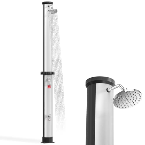 NAIZY Solardusche 40 Liter Garten Aussendusche mit 360° Drehbar Regenduschkopf Pooldusche ohne Stromanschluss max. 60°C Gartendusche, Silber von NAIZY