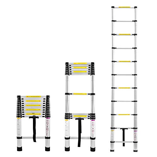 NAIZY Teleskopleiter 3,2m Alu Multifunktionsleiter mit Schiebeverriegelung Ausziehleiter 150 kg Belastbarkeit Aluleiter Rutschfester Mehrzweckleiter 11 Stufe Aluminiumleiter von NAIZY