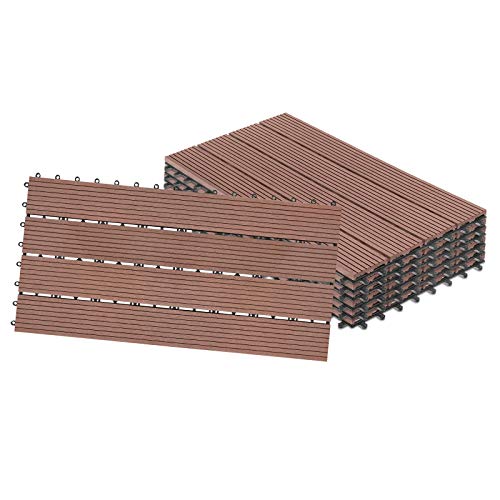 NAIZY Terrassenfliesen Balkon Bodenbelag 30x60cm Balkonfliesen Klicksystem WPC Terrassen Kunststoff in Holz-Optik Zusammenbaubar für Garten Balkon Terrasse (12er Set für 2m², Braun) von NAIZY