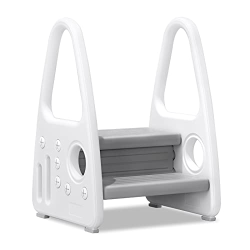 NAIZY Tritthocker Kinder 2-Stufen Lernturm Hocker Kinder HDPE Kinder-Trittschemel Doppeltritthocker Bad Toiletten Schlafzimmer Tragfähigkeit von 50 kg, Grau von NAIZY