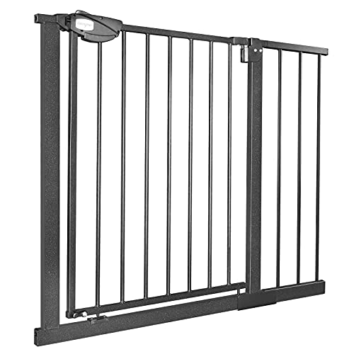 NAIZY Türschutzgitter für Kinder, Treppenschutzgitter N Stop Safety Gate mit Ohne Bohren und Metall Gitter/Erweiterbar mit separater Verlängerung / 95-105 cm breit - Schwarz von NAIZY