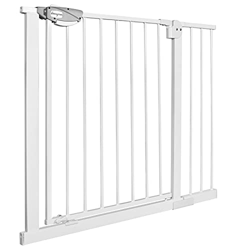 NAIZY Türschutzgitter für Kinder, Treppenschutzgitter N Stop Safety Gate mit Ohne Bohren und Metall Gitter/Erweiterbar mit separater Verlängerung / 95-105 cm breit - Weiß von NAIZY