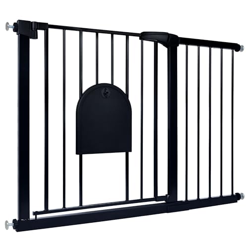 NAIZY Türschutzgitter für Kinder inkl. Tür für Tier, Treppenschutzgitter N Stop Safety Gate mit Ohne Bohren und Metall Gitter/Erweiterbar mit separater Verlängerung / 105-115 cm breit - Schwarz von NAIZY