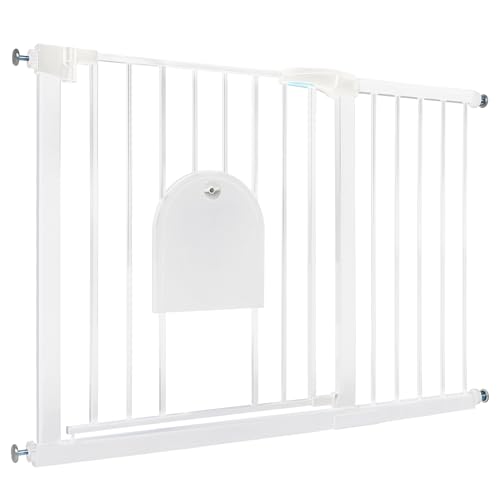 NAIZY Türschutzgitter für Kinder inkl. Tür für Tier, Treppenschutzgitter N Stop Safety Gate mit Ohne Bohren und Metall Gitter/Erweiterbar mit separater Verlängerung / 105-115 cm breit - Weiß von NAIZY