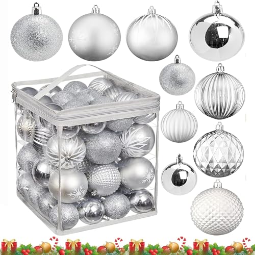 NAIZY Weihnachtskugeln Kunststoff Set Christmas Decorations im Vielen Typ Weihnachtsbaumschmuck Christbaumschmuck Christbaumkugeln (Silber) von NAIZY