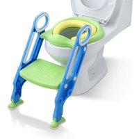 Naizy - Toilettensitz Kinder mit Treppe Faltbar Töpfchentrainer Höhenverstellbar wc Trainer mit pu Gepolstert Kissen und Griffen Töpfchen - Blau und von NAIZY