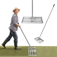 Rasenrakel 25x50cm Profi Edelstahl Einstellbar Rasenrechen 3-in-1 Multifunktions Garten Rake 101-201cm Lang Levelingrake mit Stange Leveling-Rake zum von NAIZY
