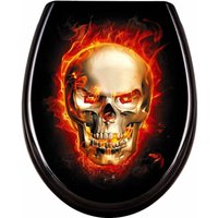 WC-Sitz mit Absenkautomatik Toilettendeckel Toilettensitz aus Hartplastik Antibakteriell Klodeckel aus Duroplast Universal Größe(Schädel Flammen) von NAIZY