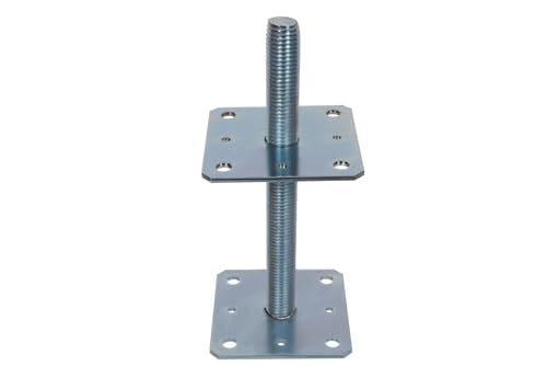 NAJDER Pfostenträger 80x80 mm Höhenverstellbar 250 mm Regulierbar Gewinde M24 mm Bodenfuß Silber Verzinkt Höhenverstellbar Betonfuß Zum Aufschrauben Stützenfuß (80x80x250 mm) von NAJDER