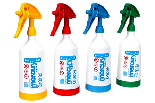 Set mit 4 x 1 l Mercury Super 360 Cleaning Pro Professionelle Sprühgeräte zum Reinigen und Waschen – 360˚-System – verstellbare Düse von NAJDER