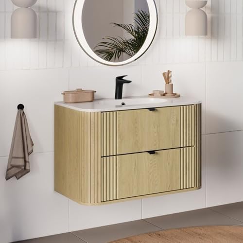 NAKA Badmöbel Set Mit Waschbecken Badezimmermöbel Waschtisch Spiegel LED Soft Close 80 cm Montiert Ovalia Cremona von NAKA