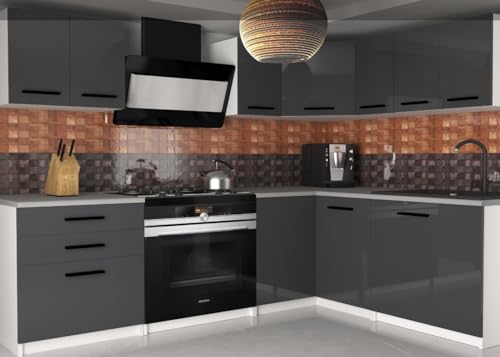 NAKA Eckküche Küchenschrank-Set Küchenzeile mit Arbeitsplatte Küchenblock 2X Küchenunterschrank 5X Hängeschrank 1x Spülenunterschrank Grau von NAKA