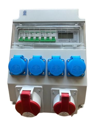 NAKA Stromverteiler Wandverteiler 16A Profi-Baustromverteiler Schuko CEE 32A 16A Mit Sicherungen FI/LS Stromzähler LCD ROS11x21S LS Stromzähler G von NAKA