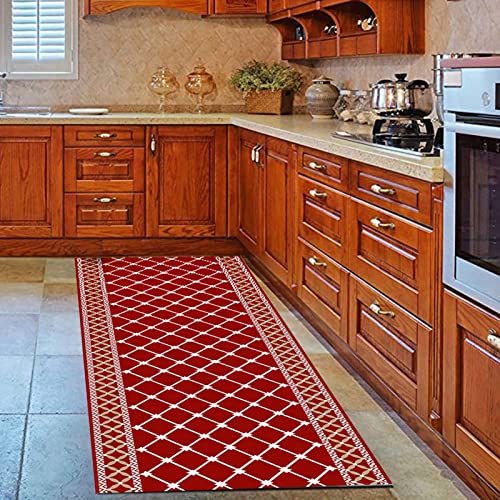 Läufer Teppich Flur rutschfest Rot traditionelles sehr lange Flur Hall Runner schmaler Teppiche Teppichläufer 1m 1,5 m 2m 2,5m 3m 3,5m 4m 4m 4m 4m 5m 5m 5m 6m Corridor Hotel Küche rutschfeste waschbar von NAKEAH