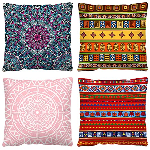 NAKEAH Kissenbezug 35 x 35 cm, Boho-Kissenbezüge, 4er-Set, doppelseitige Kissenbezüge aus Leinen mit unsichtbarem Reißverschluss, dekorativer Kissenbezug für Sofa, Couch, Schlafzimmer, Auto, Garten von NAKEAH