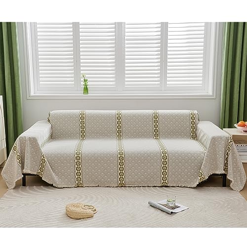 NAKEAH Sofa-Schonbezug Chenille-Überwürfe für Sofas groß Muschel-Druck Spleißen-Design Sofa-Überwürfe weicher Sofabezug Sofa-Schutz Wohnzimmer-Dekoration Sofa-Überwurf Decke (180 x 130 cm beige) von NAKEAH