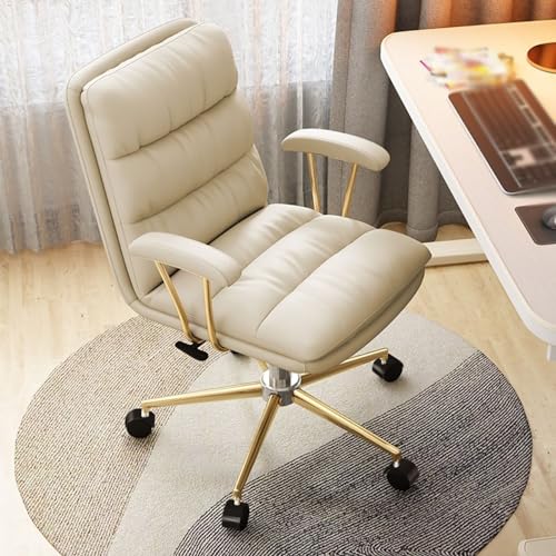 NaKeah PU Leather Office Chair Executive Verstellbarer Schreibtischstuhl Ergonomische Lendenwirbelseiter Computer -Schwenkstuhl mit Armlehne und Rädern,Gold,E von NAKEAH