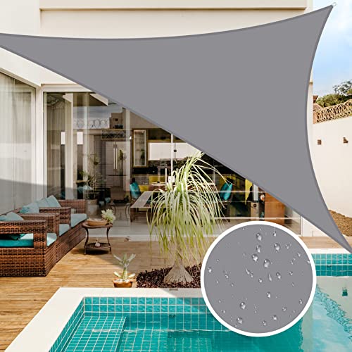 2x2x2m Wasserdichter Sonnenschutz Dreieck Sonnenschirm Außenüberdachung Garten Patio Pool Shades Segel Markise Camping Schatten (Hellgrau) von NAKIHOUSE