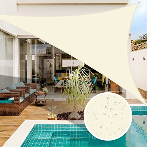 3x3x3m Wasserdichter Sonnenschutz Dreieck Sonnenschirm Außenüberdachung Garten Patio Pool Shades Segel Markise Camping Schatten (Beigeweiß) von NAKIHOUSE