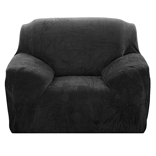 NAKIHOUSE Dicke Samt Sofa Überwürfe Sofabezug mit einem Kissenbezug, Superweicher Elastische Sofa Abdeckung in Schwarz Farbe für 1/2/3/4 Sitzer（L-förmiges Ecksofa erfordert Zwei） von NAKIHOUSE