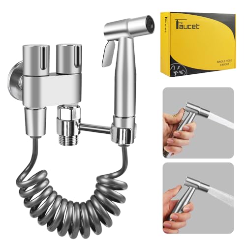 NAKIHOUSE Bidet Handbrause für Toilette, Edelstahl Bidet Handbrause Set mit 1-in-2-out-Doppelsteuerventil Wasserhahnspender und Schlauch Zum Waschen Von Haustieren, Reinigen Des Badezimmers, Chrom von NAKIHOUSE