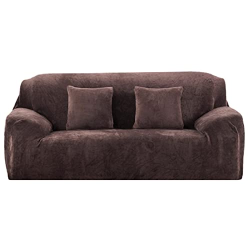 NAKIHOUSE Dicke Samt Sofa Überwürfe Sofabezug mit einem Kissenbezug, Superweicher Elastische Sofa Abdeckung in Kaffee Farbe für 1/2/3/4 Sitzer（L-förmiges Ecksofa erfordert Zwei） von NAKIHOUSE