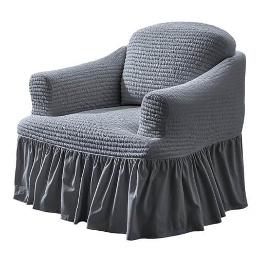 NAKIHOUSE Sofa Überwürfe Sofabezug 1 Sitzer Elastischer Silbergrau Couchbezug Sofahusse Antirutsch Sofabezüge Sofa Abdeckung Stretch Couch Überzug Sofa Hussen mit 1 Kissenbezug von NAKIHOUSE