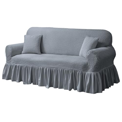 NAKIHOUSE Sofa Überwürfe Sofabezug 2 Sitzer Elastischer Silbergrau Couchbezug Sofahusse Antirutsch Sofabezüge Sofa Abdeckung Stretch Couch Überzug Sofa Hussen mit 1 Kissenbezug von NAKIHOUSE