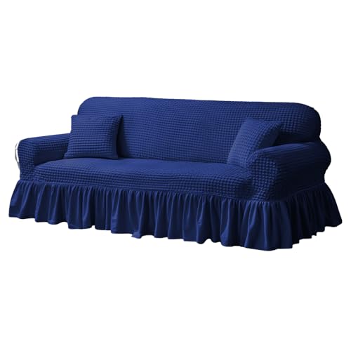 NAKIHOUSE Sofa Überwürfe Sofabezug 3 Sitzer Elastischer Blau Couchbezug Sofahusse Antirutsch Sofabezüge Sofa Abdeckung Stretch Couch Überzug Sofa Hussen mit 1 Kissenbezug von NAKIHOUSE