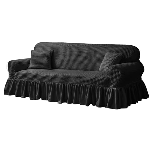 NAKIHOUSE Sofa Überwürfe Sofabezug 3 Sitzer Elastischer Schwarz Couchbezug Sofahusse Antirutsch Sofabezüge Sofa Abdeckung Stretch Couch Überzug Sofa Hussen mit 1 Kissenbezug von NAKIHOUSE