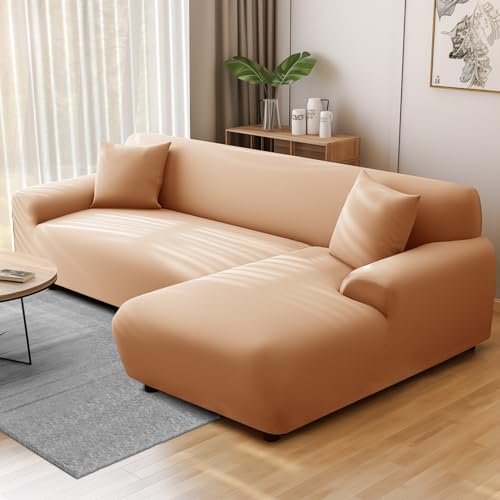 NAKIHOUSE Sofa Überwürfe Sofabezug mit einem Kissenbezug, Stretch elastische Sofahusse Sofa Abdeckung in Hell Apricot Farbe für 1/2/3/4 Sitzer（L-förmiges Ecksofa erfordert Zwei） von NAKIHOUSE