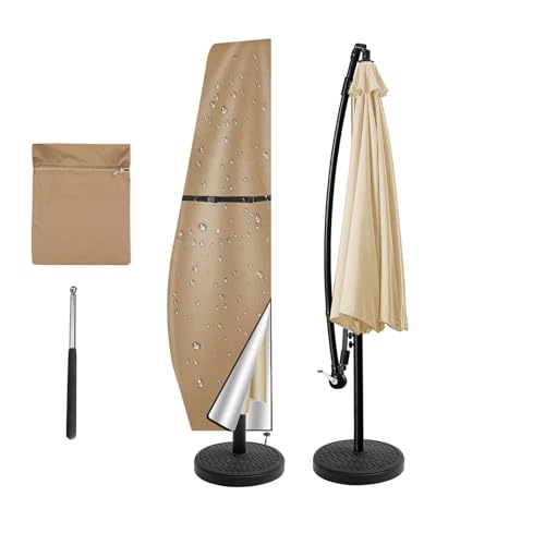 NAKIHOUSE Sonnenschirm Abdeckung Schutzhülle, Wasserdichte,Wetterfeste, UV-Anti, Winddicht Schirm Abdeckung für Outdoor Cantilever Offset Schirme,(250x25/57/48cm,Khaki) von NAKIHOUSE