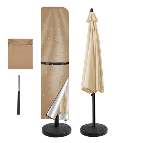 NAKIHOUSE Sonnenschirm Abdeckung Schutzhülle, wasserdichte,Wetterfeste, UV-Anti, Winddicht Schirm Abdeckung für Outdoor Schirme und Marktschirme, (240x57/57cm,Khaki) von NAKIHOUSE