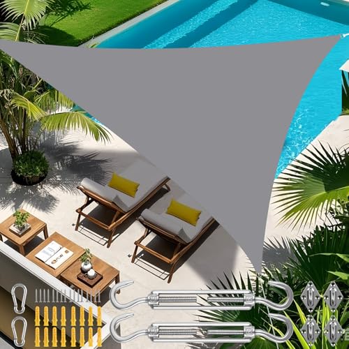 Sonnensegel inkl 24er Befestigung Kit,2x2x2m Wasserdichter Sonnenschutz Dreieck Sonnenschirm Außenüberdachung Garten Patio Pool Shades Segel Markise Camping Schatten (Hellgrau) von NAKIHOUSE