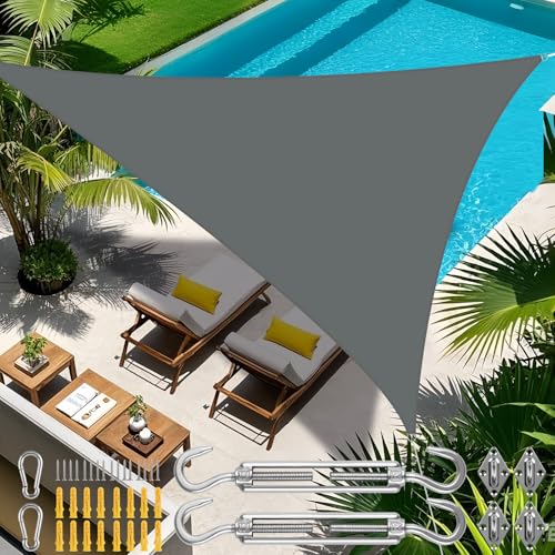Sonnensegel inkl 24er Befestigung Kit,3x3x3m Wasserdichter Sonnenschutz Dreieck Sonnenschirm Außenüberdachung Garten Patio Pool Shades Segel Markise Camping Schatten (Grau) von NAKIHOUSE
