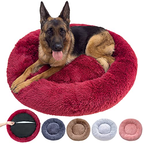 NAKLULU Hundebett Maschinenwaschbares Rund Katzenbett Hundekissen Hundekorb Hundebetten für Kleine, Mittelgroße und Grosse Hunde, Rot, 4XL 120cm Außendurchmesser von NAKLULU