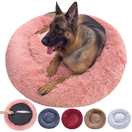 NAKLULU Hundebett Maschinenwaschbares Rund Katzenbett Hundekissen Hundekorb Hundebetten für Kleine, Mittelgroße und Grosse Hunde, Hellrosa, 3XL 110cm Außendurchmesser von NAKLULU