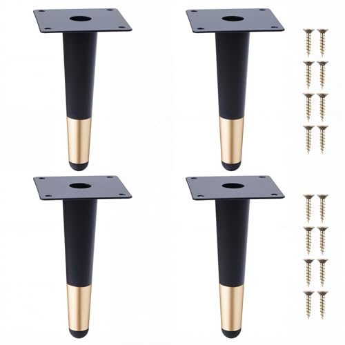 NAKUPENDA Möbelfüße 4 Stück Metallbeine für Möbel Möbelbeine Kegel Vertikale Möbelfüße Tischbeine Schrankfüße DIY für Schrank Stuhl Couchtisch (15cm Höhe,Schwarz mit Goldene) von NAKUPENDA