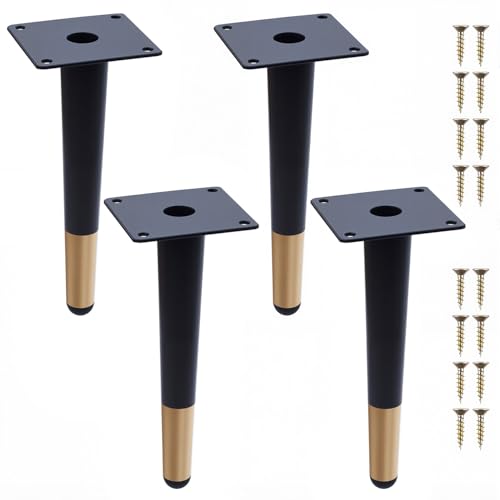 NAKUPENDA Möbelfüße 4 Stück Metallbeine für Möbel Möbelbeine Kegel Vertikale Möbelfüße Tischbeine Schrankfüße DIY für Schrank Stuhl Couchtisch (20cm Höhe,Schwarz mit Goldene) von NAKUPENDA