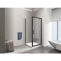 Duschkabine mit festem Seitenteil und schwenkbarer Rototranslattür mit asymmetrischen Stiften, 8 mm Glas h 200 in mattem Schwarz 75 (73-75) Feste von NALA