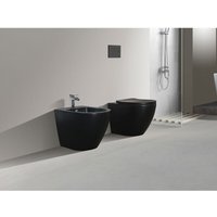 NALA Bodenstehende Sanitäranlagen wandbündig ohne Spülrand - RIMLESS, runde Linie in matt schwarz mit Soft-Close WC-Sitz von NALA
