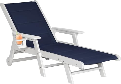 NALONE Sonnenliege, Liegestuhl mit Verstellbarer Rückenlehne und Rädern & Getränkehalter, HDPE Pool Liegestuhl für Garten,Strand (1 Stück) (Blu) von NALONE